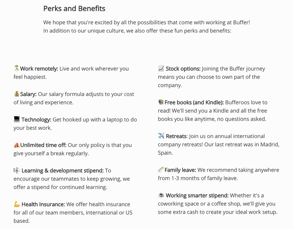 Perks and Benefits Example