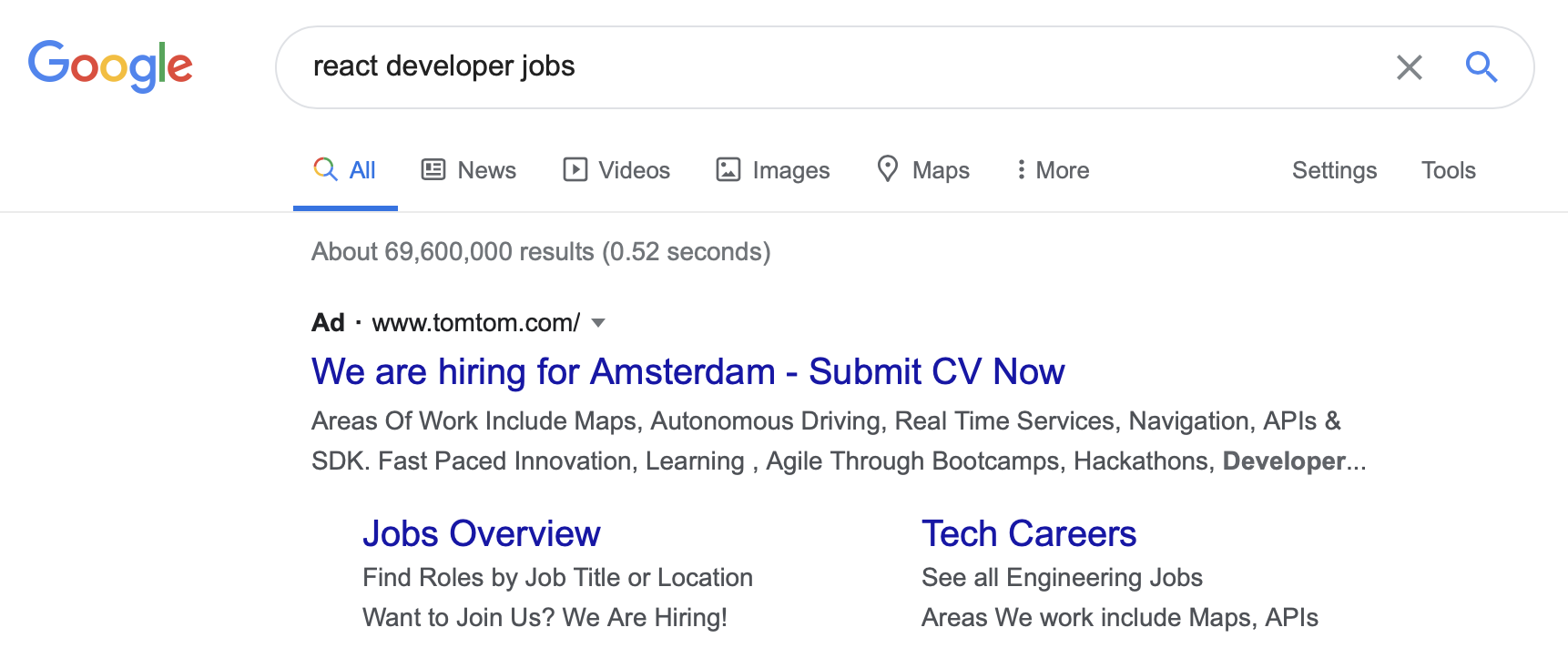 React Developer Jobs Google Ad