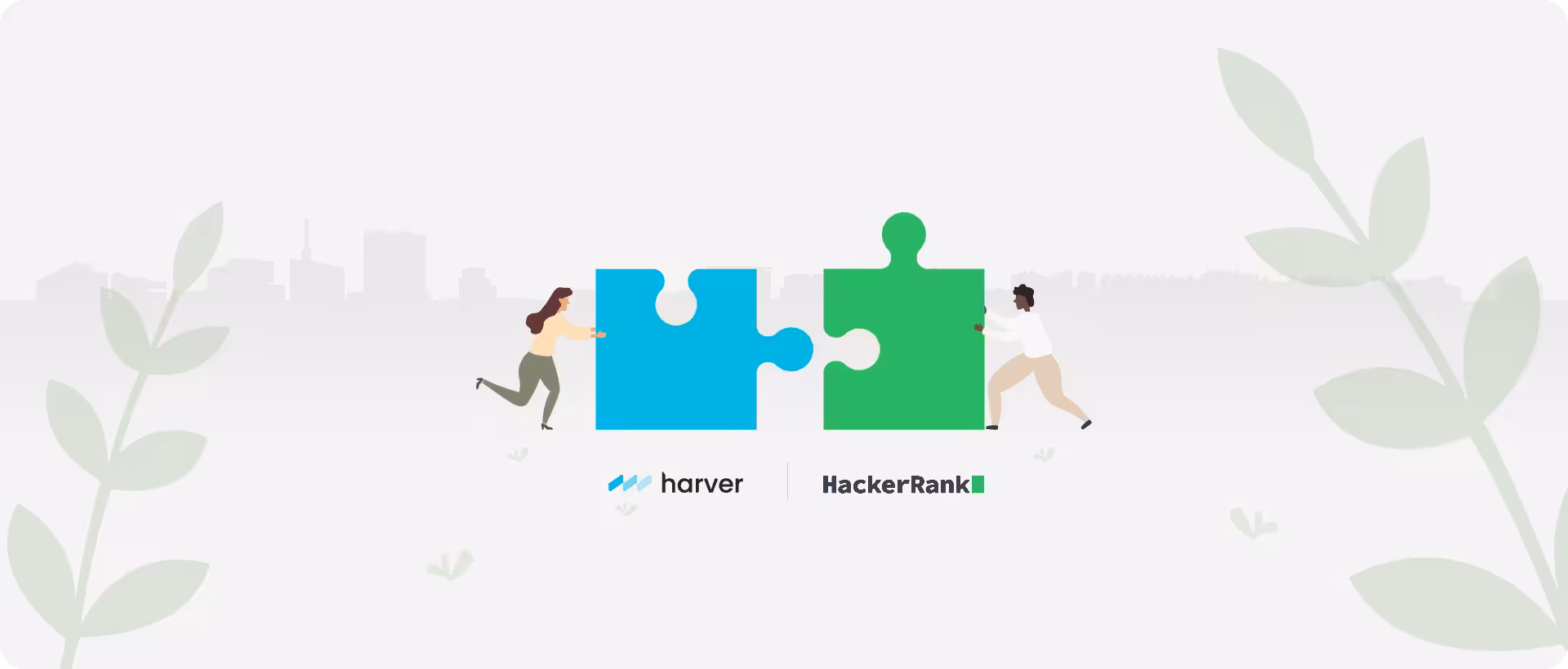Two puzzle pieces, one representing Harver (soft skills/behavioral assessments) and one representing HackerRank (tech skills/coding assessments)
