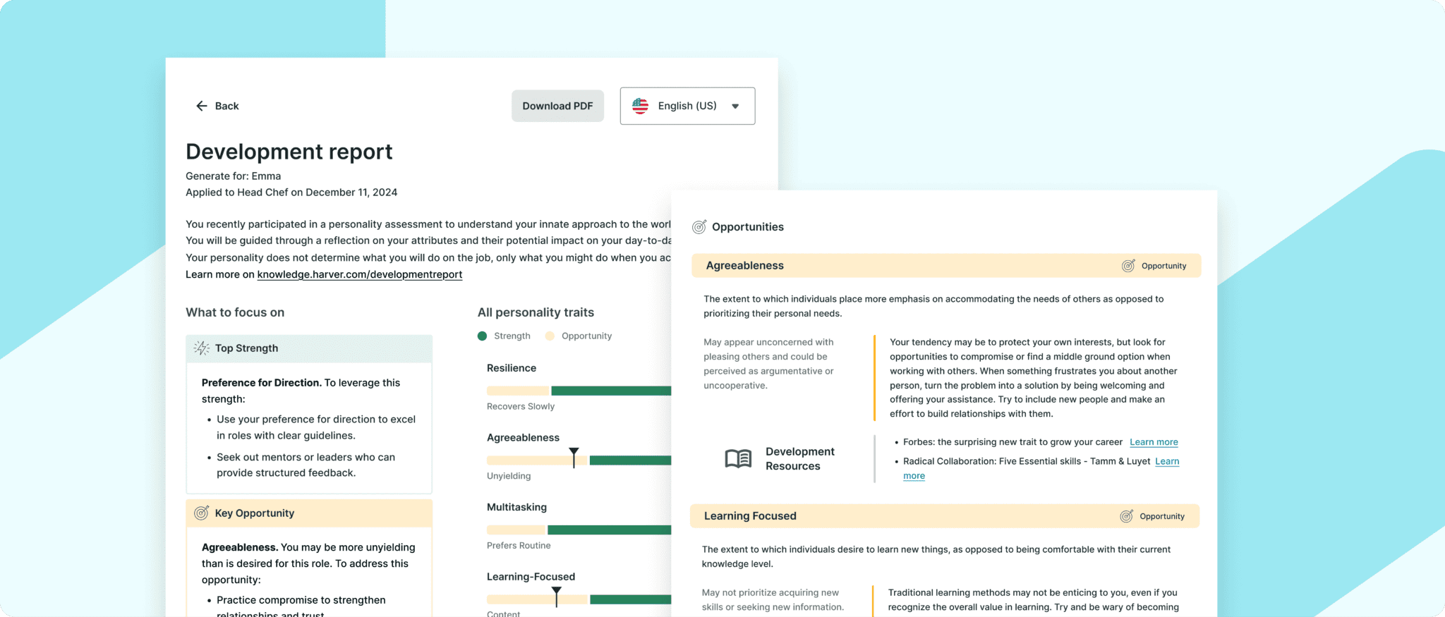 New Features in Development Reports | Harver